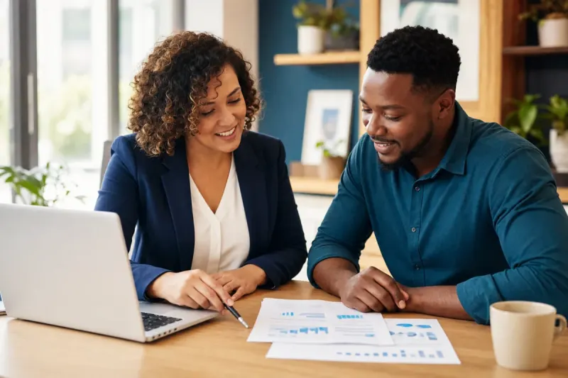 Accountant reviewing bookkeeping reports with a small business owner