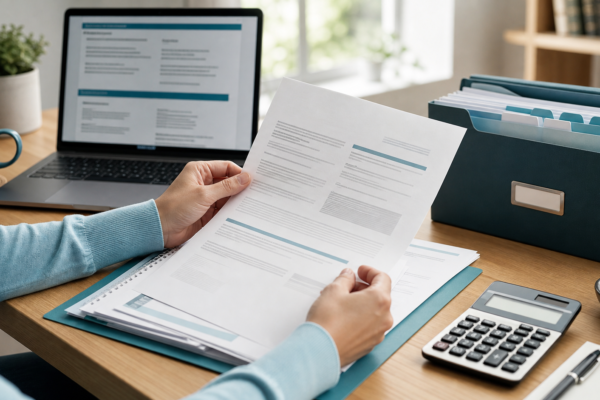 Taxpayer organizing documents while reviewing a tax notice